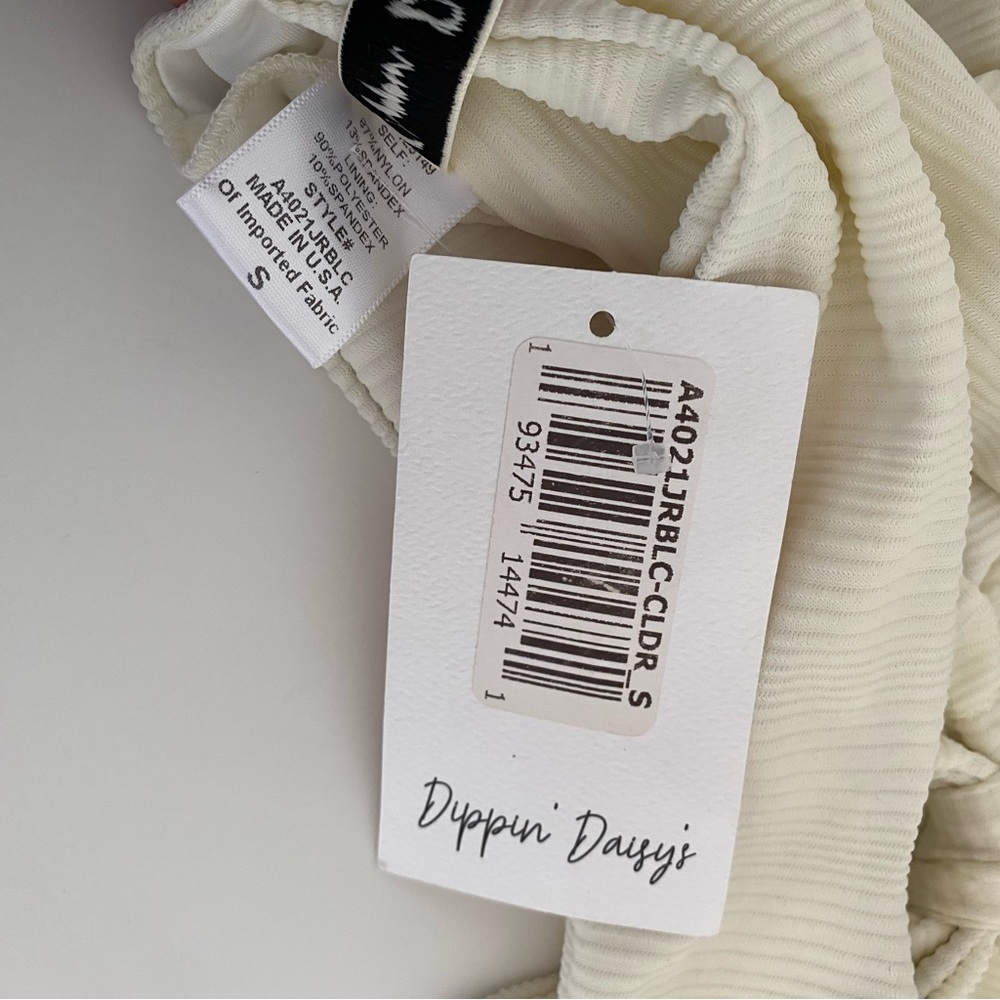 Dippin Daisys bikini swim top only Muse ivory ribbed tie front - Picture 3 of 5